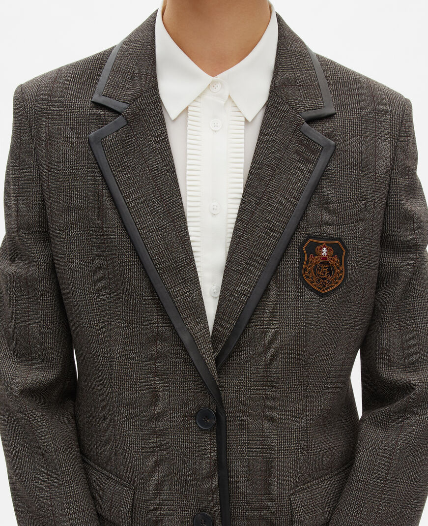 The Kooples WOMEN BROWN prince of wales jacket in brown wool