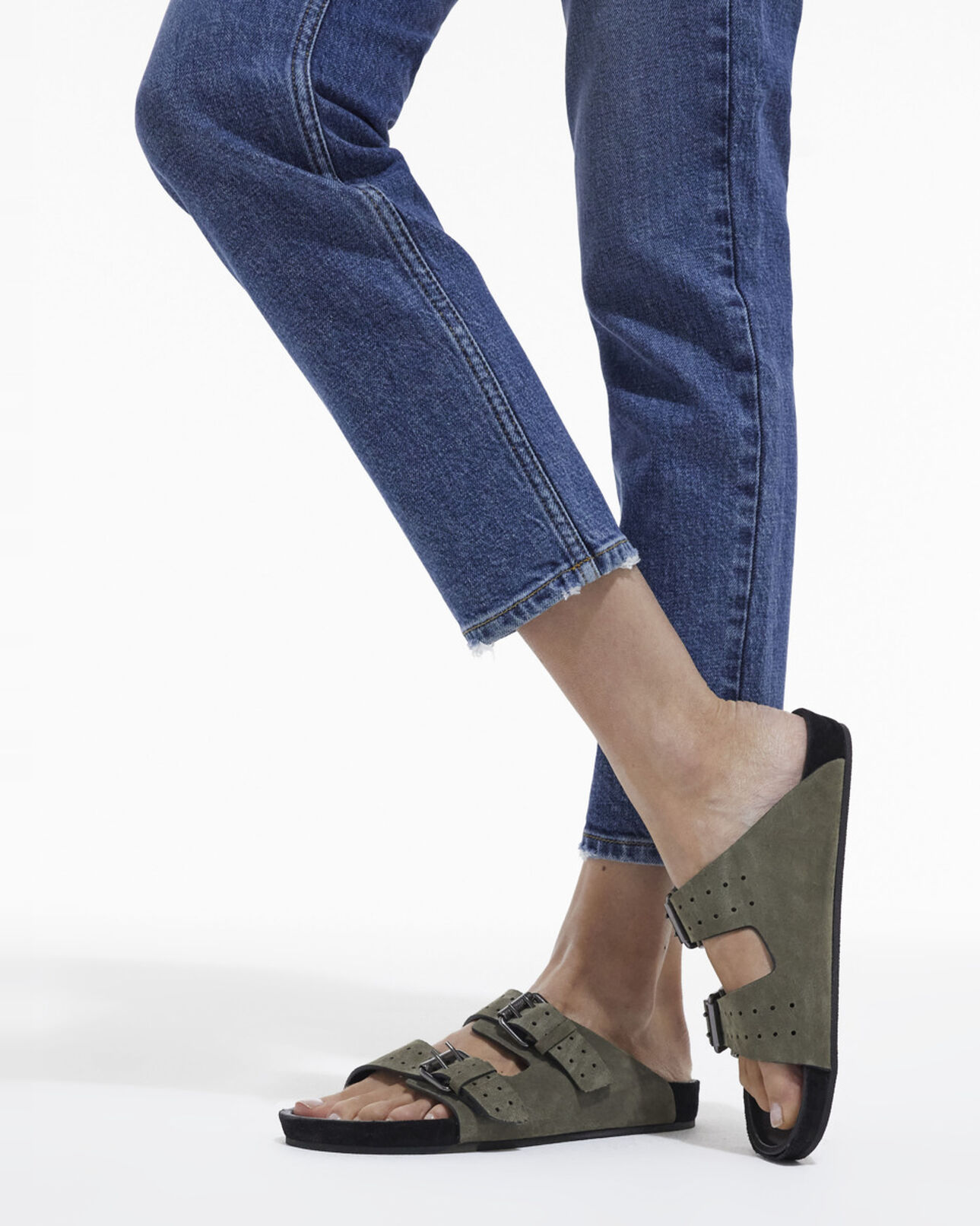 The Kooples WOMEN KAKI khaki leather sandals