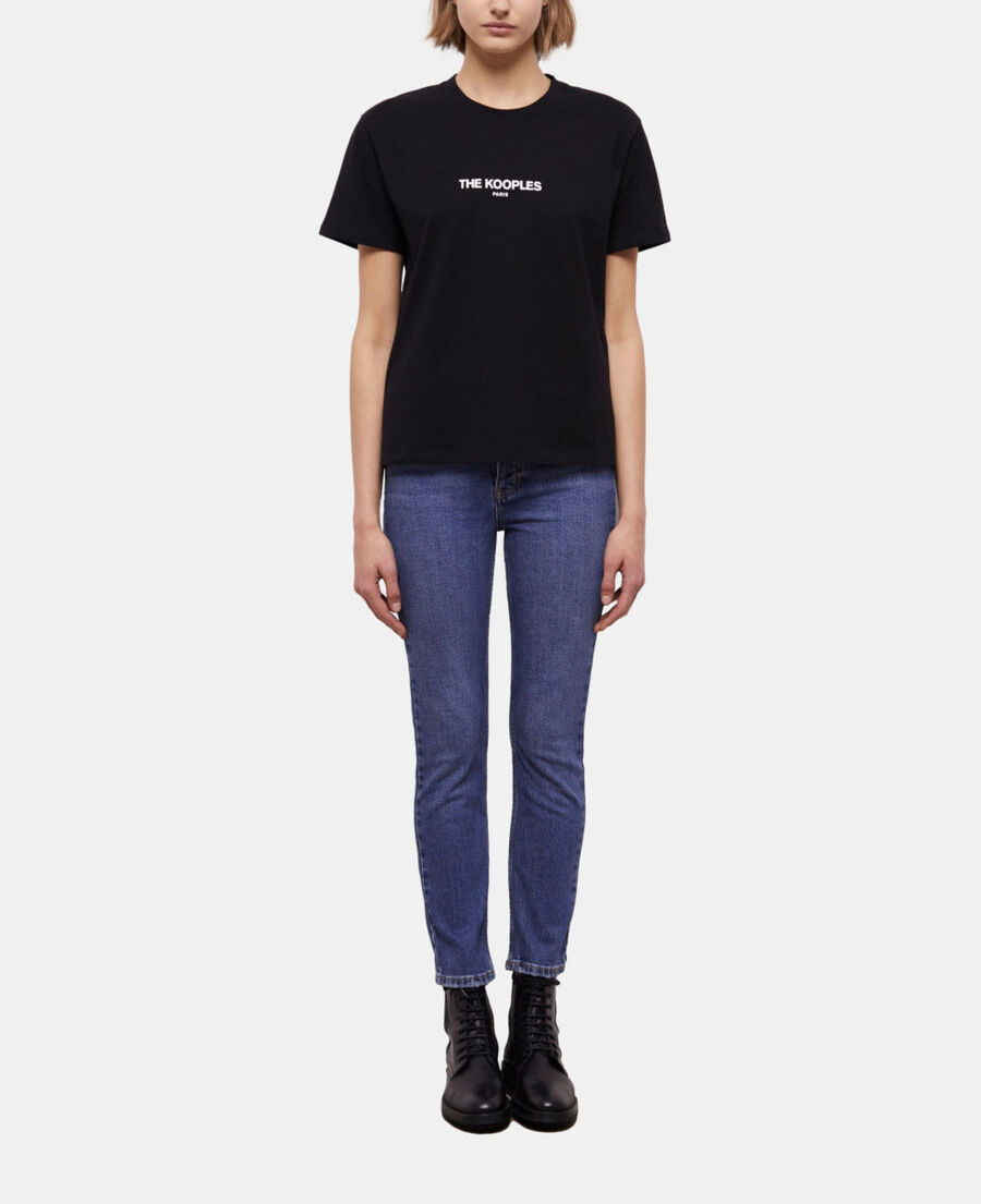 schwarzes baumwoll-t-shirt damen mit logoprint