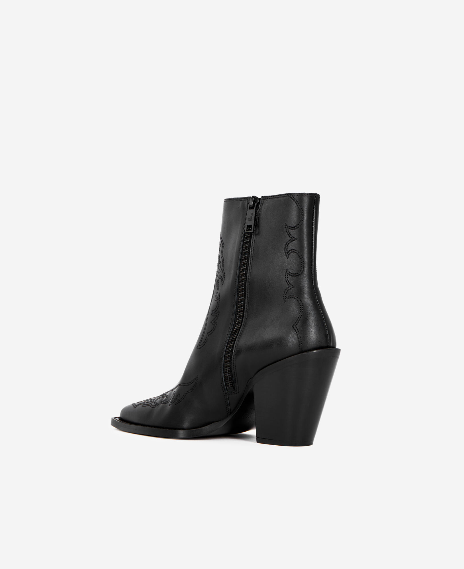 The Kooples F BLACK black leather heeled ankle boots with embroidery
