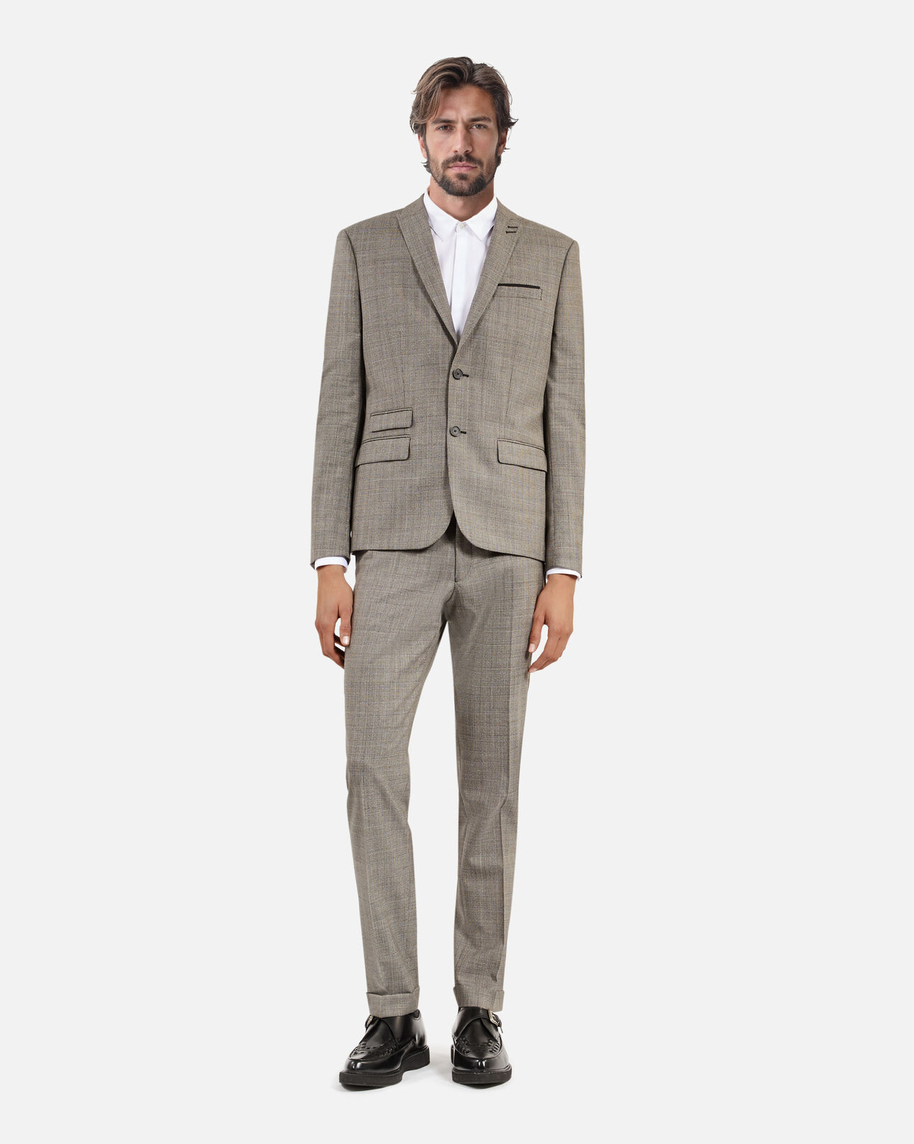 The Kooples HOMBRE BEIGE MELANGE traje de chaqueta príncipe de gales de lana beige