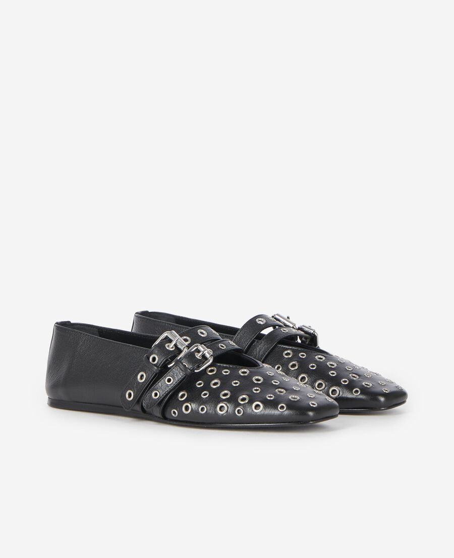 The Kooples FEMME BLACK ballerines avec studs en cuir noire