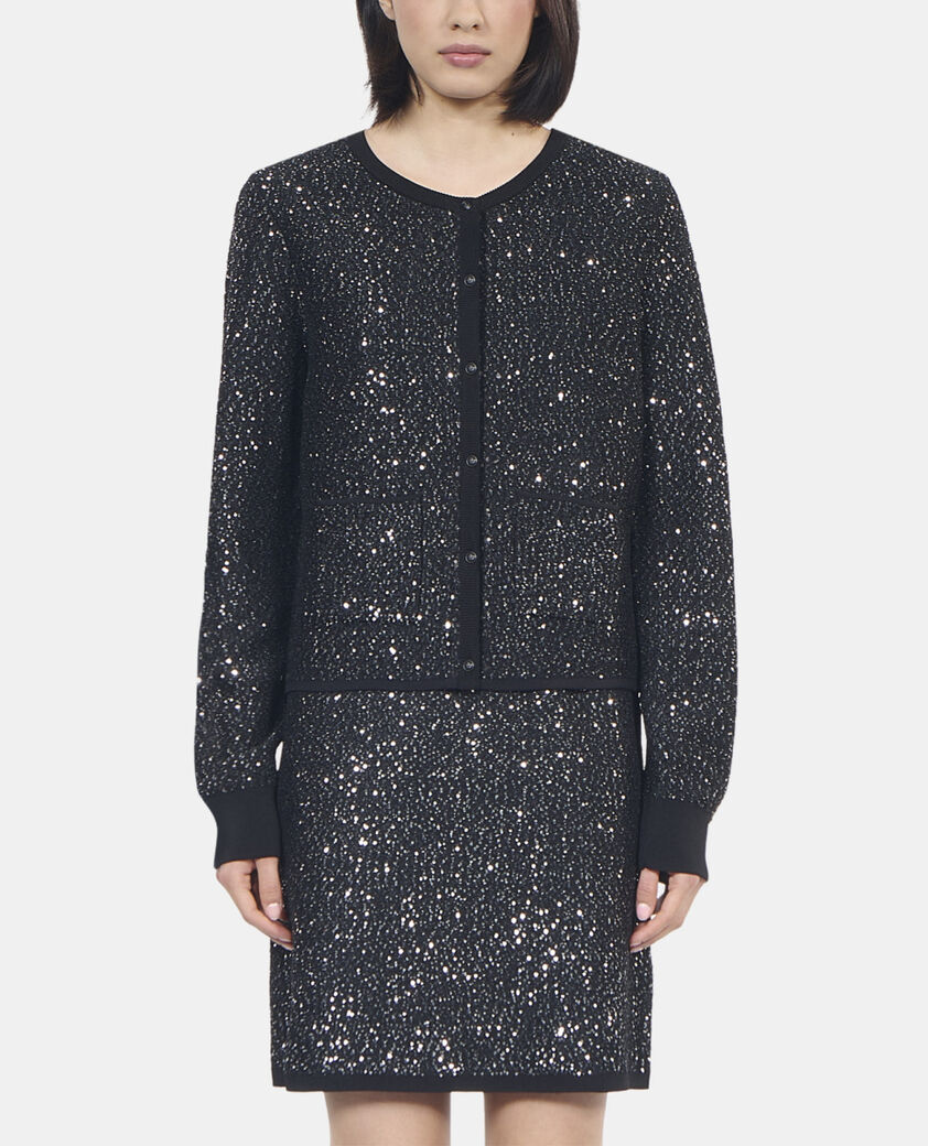 The Kooples FEMME BLACK cardigan à sequins en maille noire