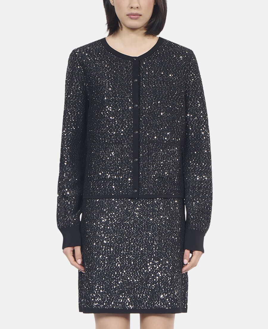 The Kooples FEMME BLACK cardigan à sequins en maille noire