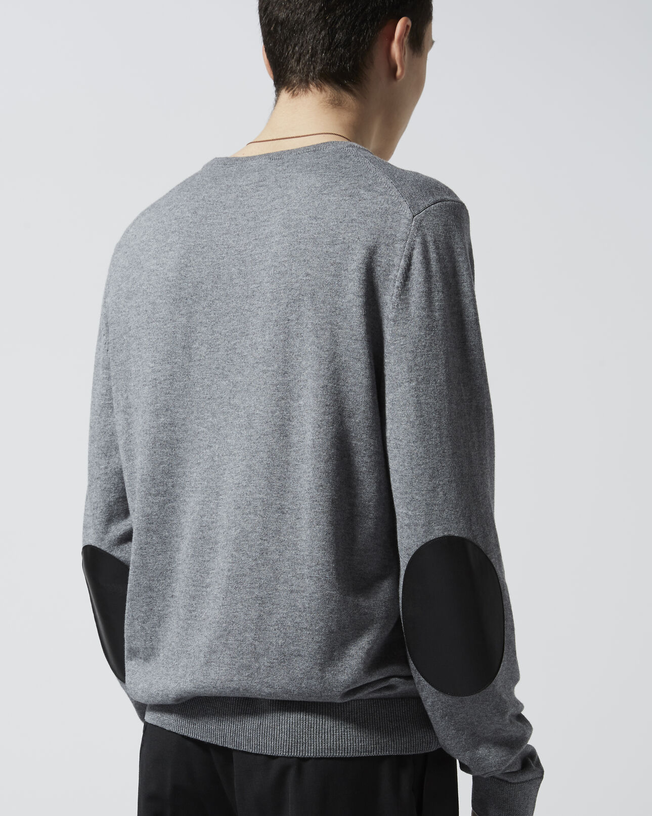 The Kooples HOMME LIGHT GREY CHINE pull gris clair laine mélangée brodé