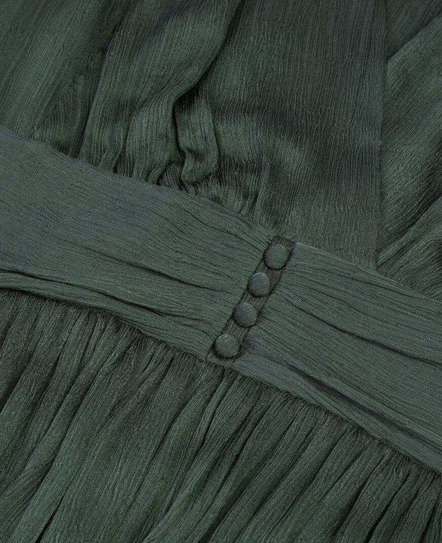 The Kooples F WOOD KAKI short green crinkle fabric dress