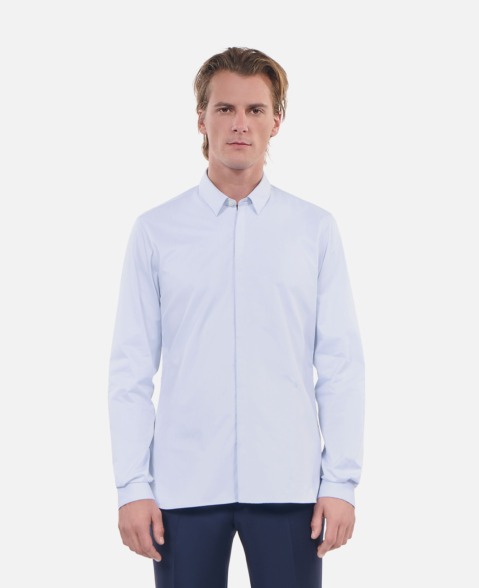 The Kooples MEN LIGHT BLUE sky blue cotton shirt with classic collar