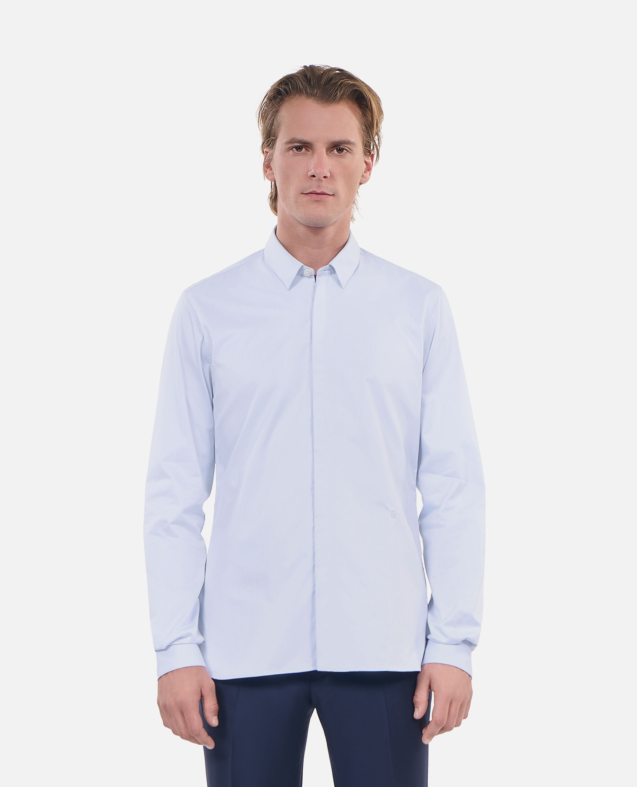 Sky blue cotton shirt with classic collar, LIGHT BLUE, hi-res image number null