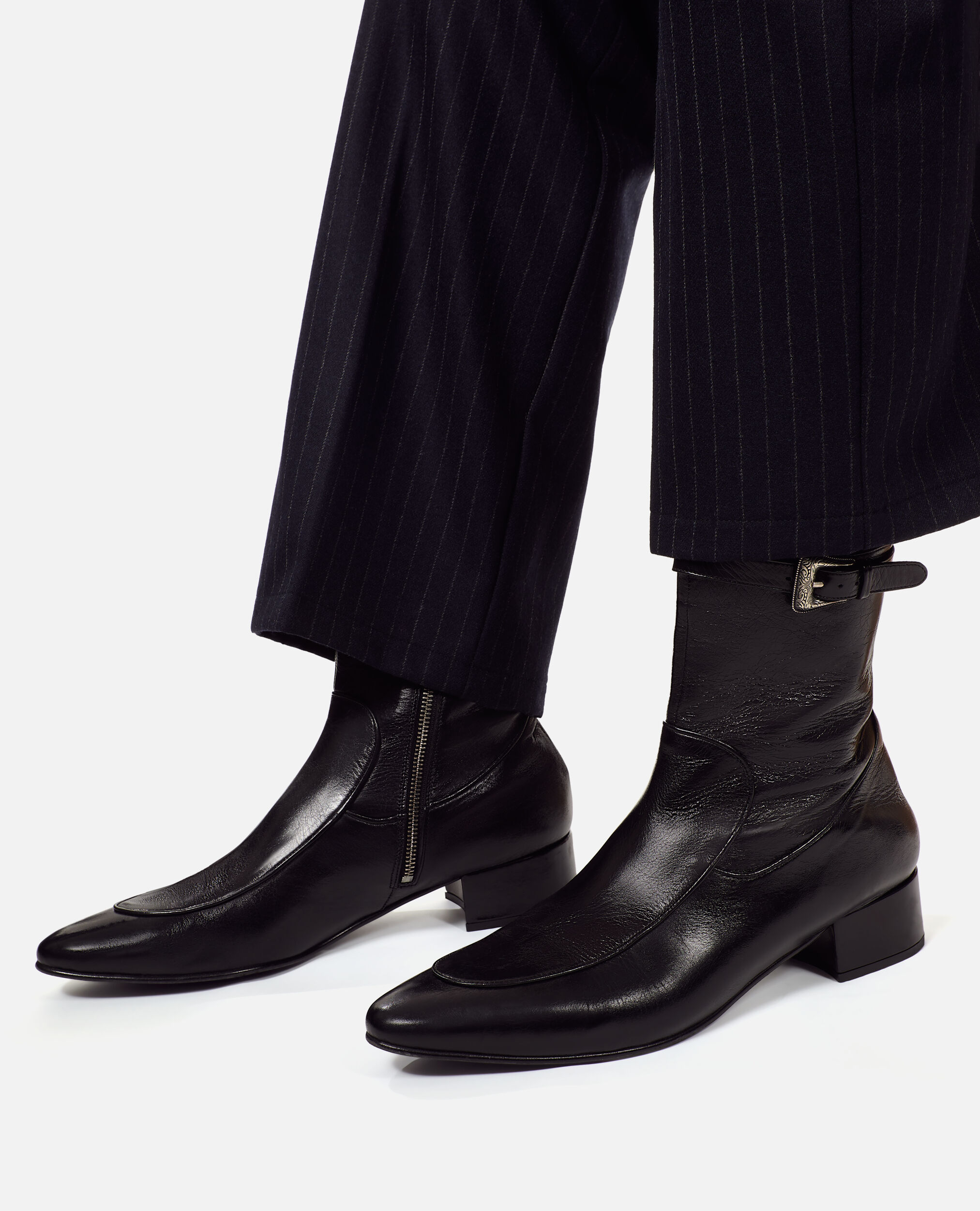 Black leather buckle ankle boots hotsell