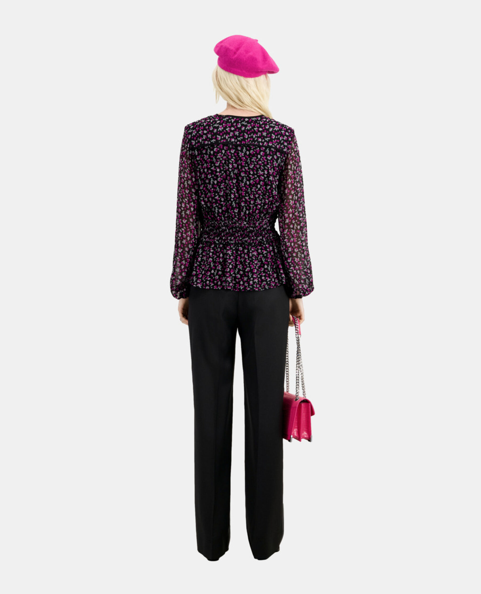 Printed top with smocking, BLACK / PINK, hi-res image number null