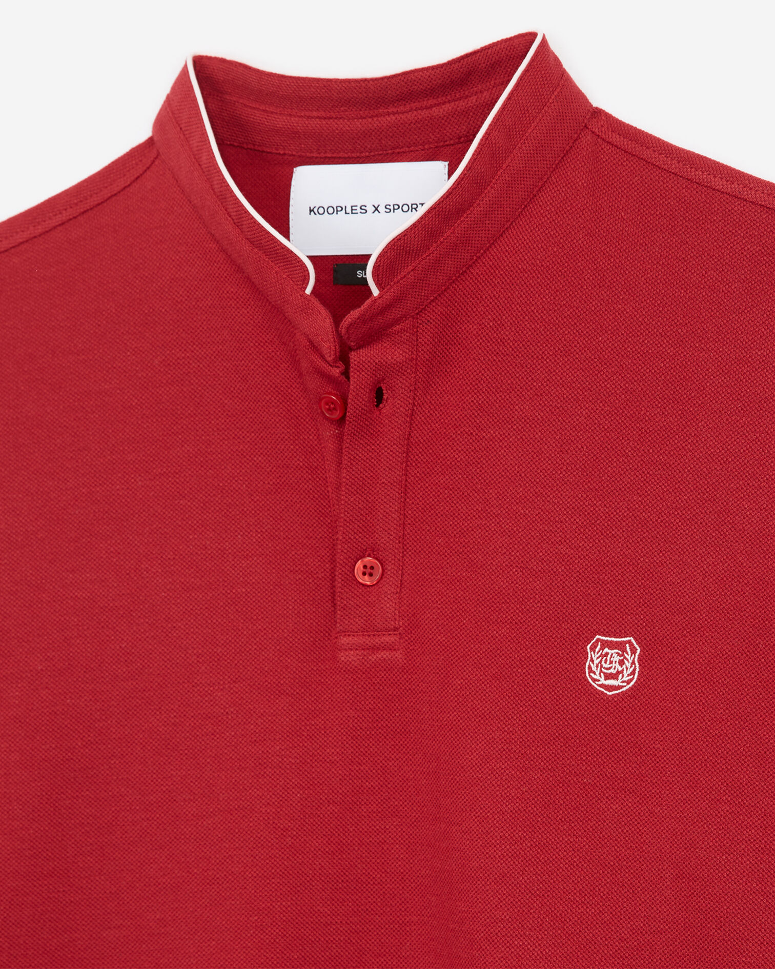 Red slim-fit polo shirt with stand-up collar, OPERA RED MEL / BABY PINK, hi-res image number null