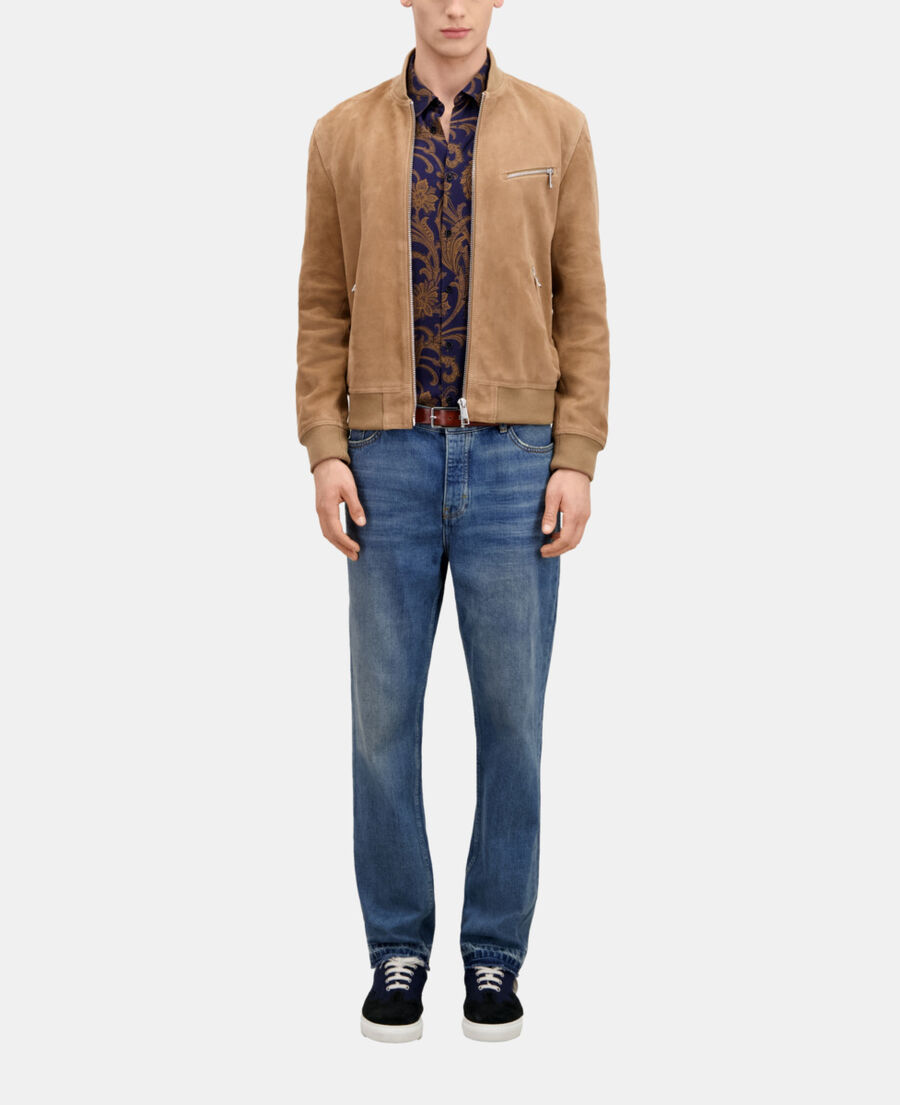 The Kooples HOMME BEIGE blouson avec zip en cuir suède beige