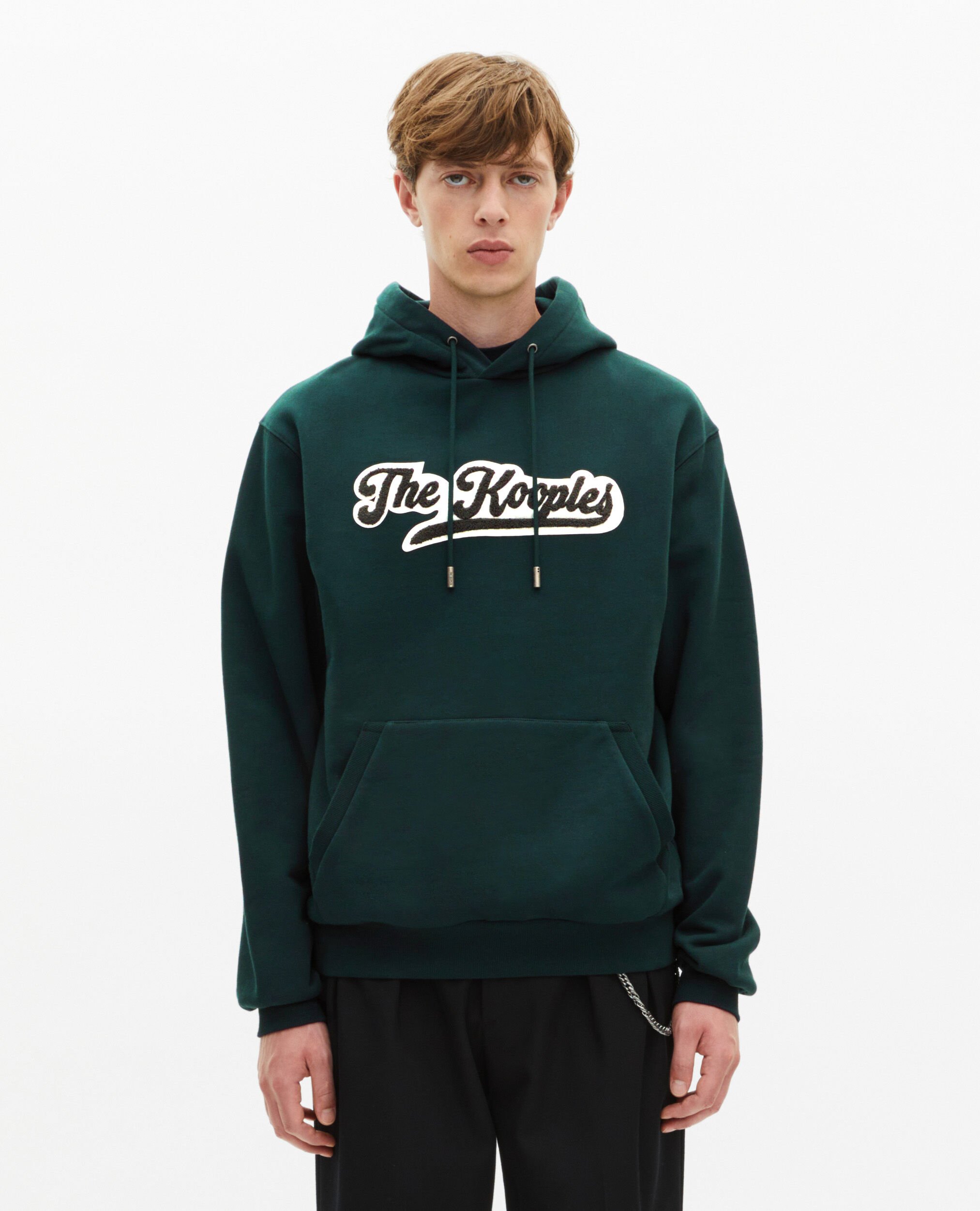 Hooded sweatshirt with dark green patch, BOTTLE GREEN, hi-res image number null