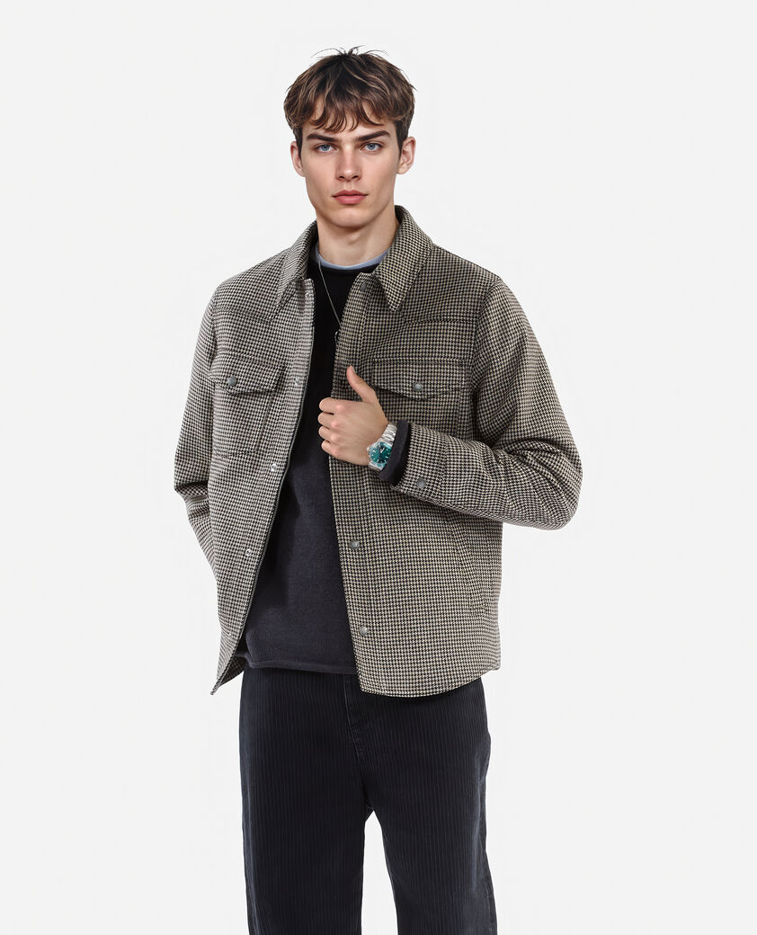 The Kooples HOMME BROWN blouson style surchemise pied de poule marron et &eacute;cru