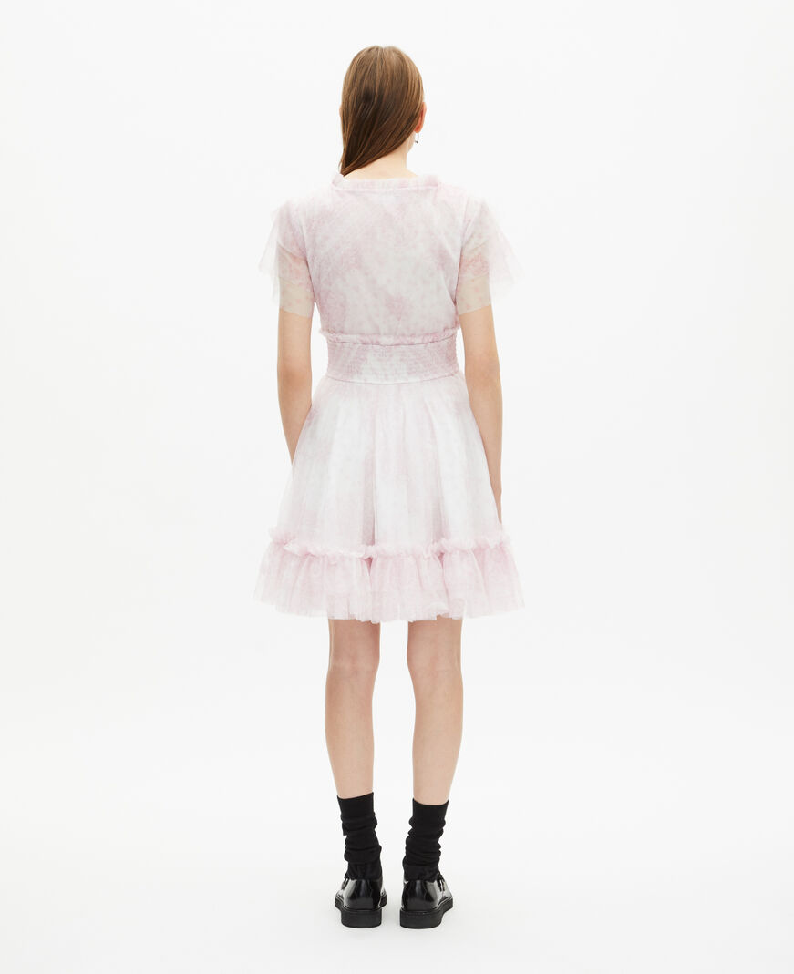 The Kooples WOMEN WHITE - PINK short dress in pale pink printed tulle