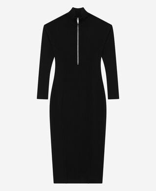 The Kooples FEMME BLACK robe longue en laine m&eacute;lang&eacute;e col zipp&eacute; noire