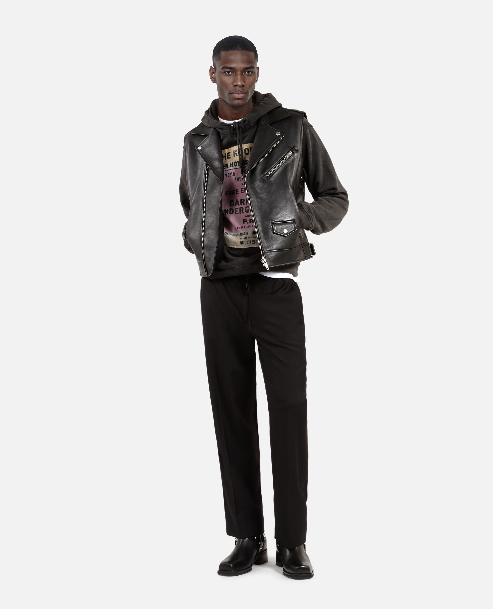 Black leather sleeveless jacket, BLACK, hi-res image number null