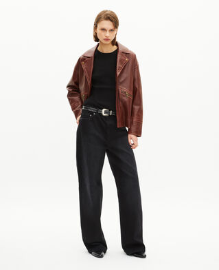 The Kooples WOMEN BROWN loose-fitting brown leather jacket