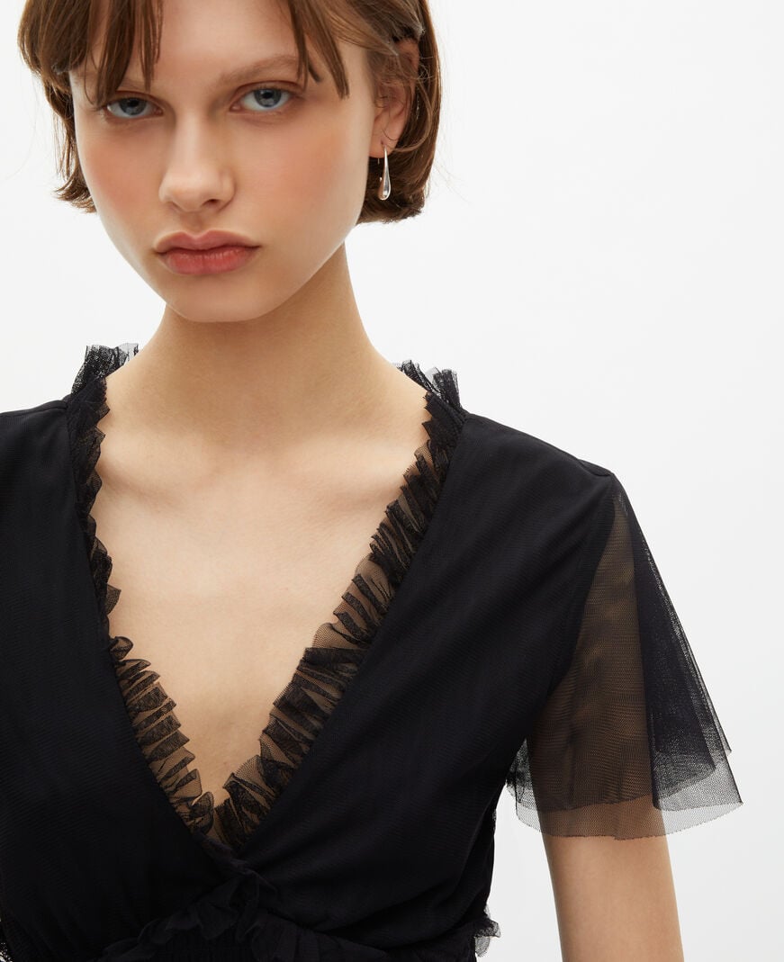 The Kooples WOMEN BLACK short black tulle dress