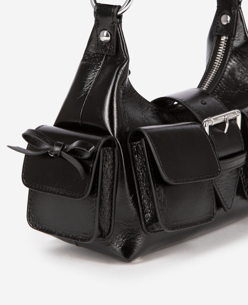The Kooples DAMEN BLACK kleine amelia-tasche aus schwarzem cracked-leder