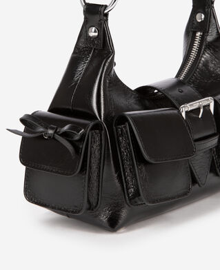 The Kooples DAMEN BLACK kleine amelia-tasche aus schwarzem cracked-leder