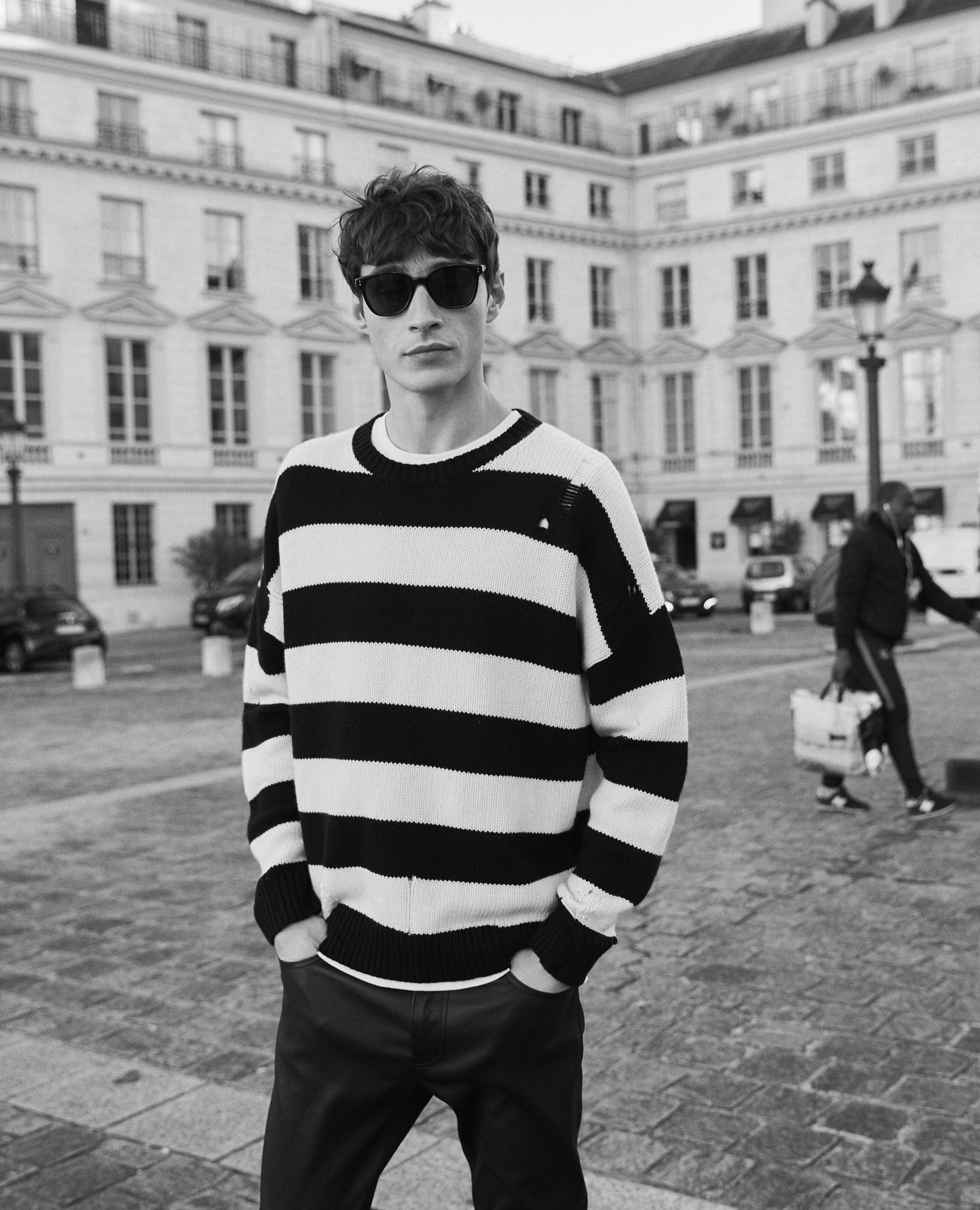 Black and white striped cashmere on sale sweater