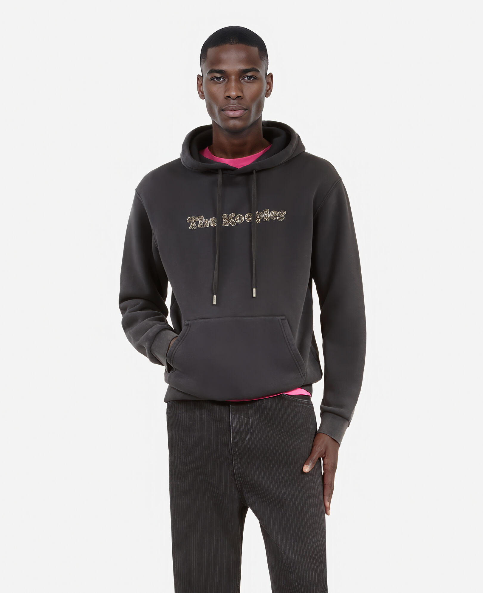 The Kooples HOMME BLACK WASHED sweatshirt logo à capuche noir