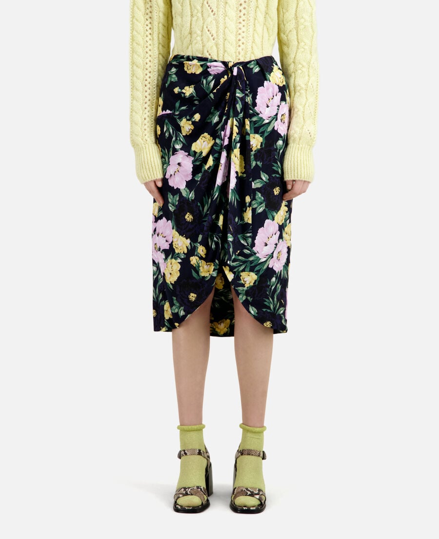 The Kooples FEMME LIGHT PINK / DARK NAVY jupe midi fleurie