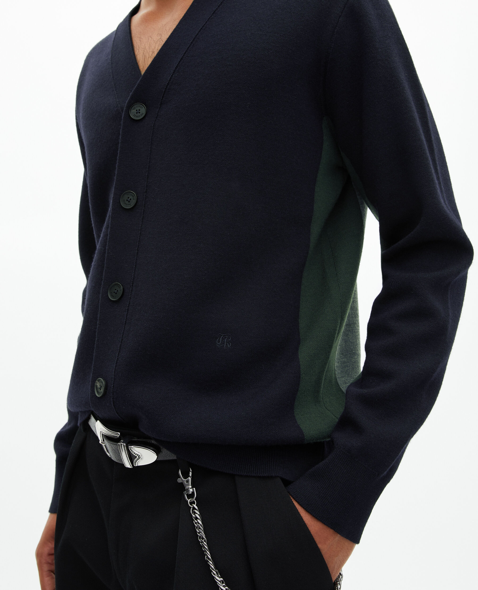 Double-faced navy cardigan, NAVY-GREEN, hi-res image number null