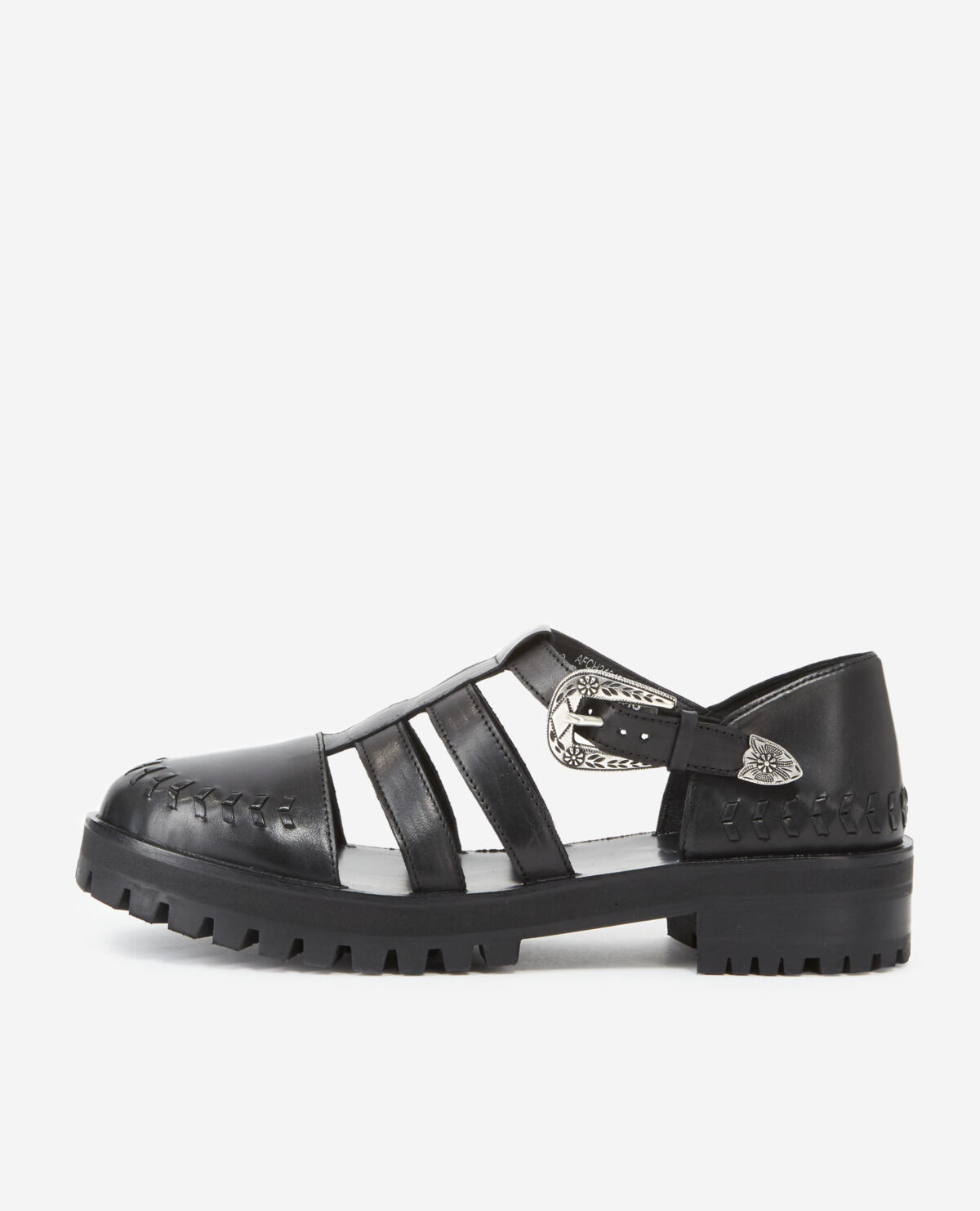 Western flat black sandals in smooth leather The Kooples