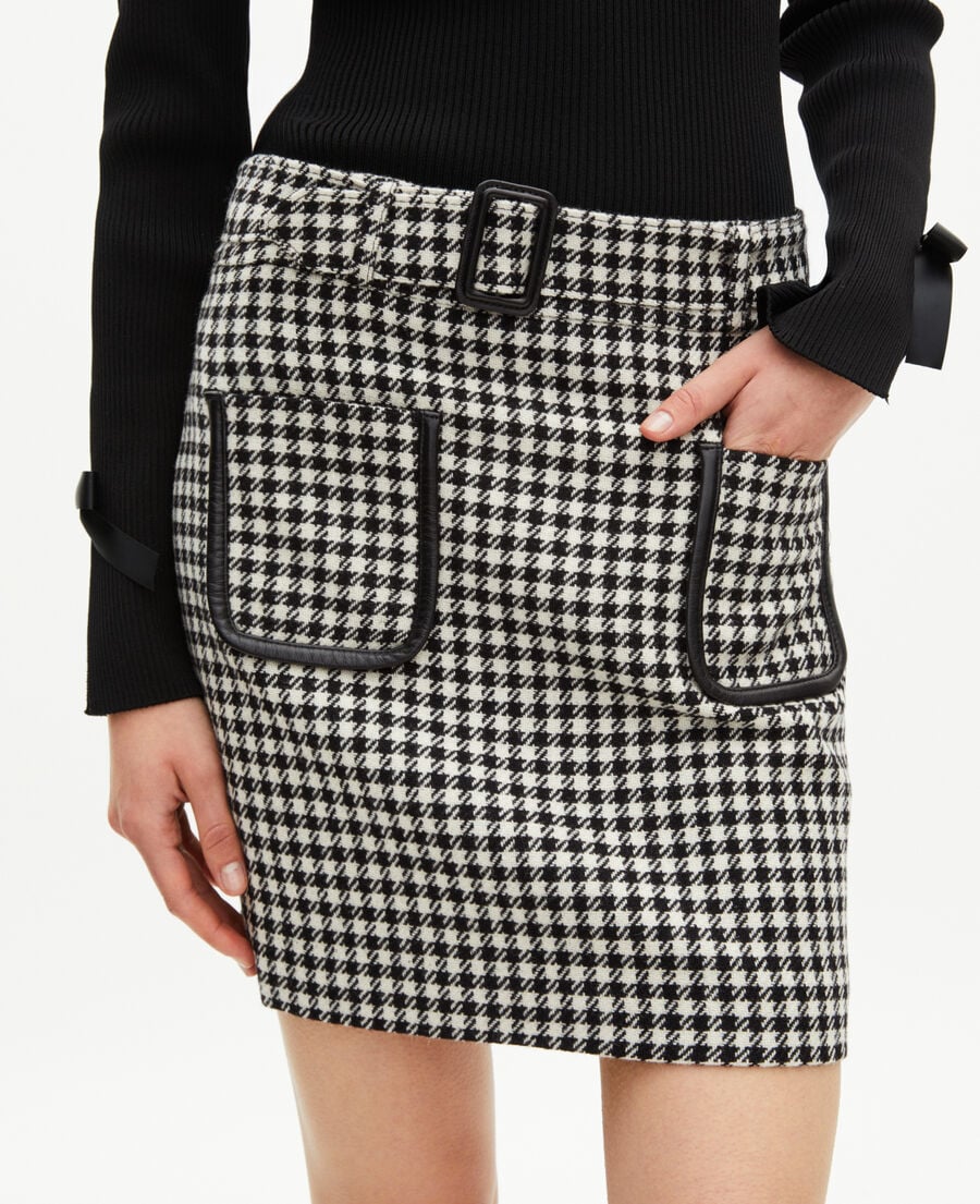 The Kooples FEMME BLACK WHITE jupe courte en pied de poule noire et blanche
