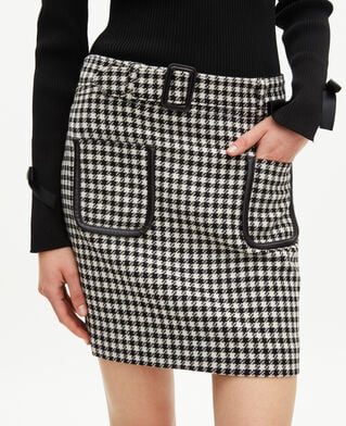 The Kooples FEMME BLACK WHITE jupe courte en pied de poule noire et blanche