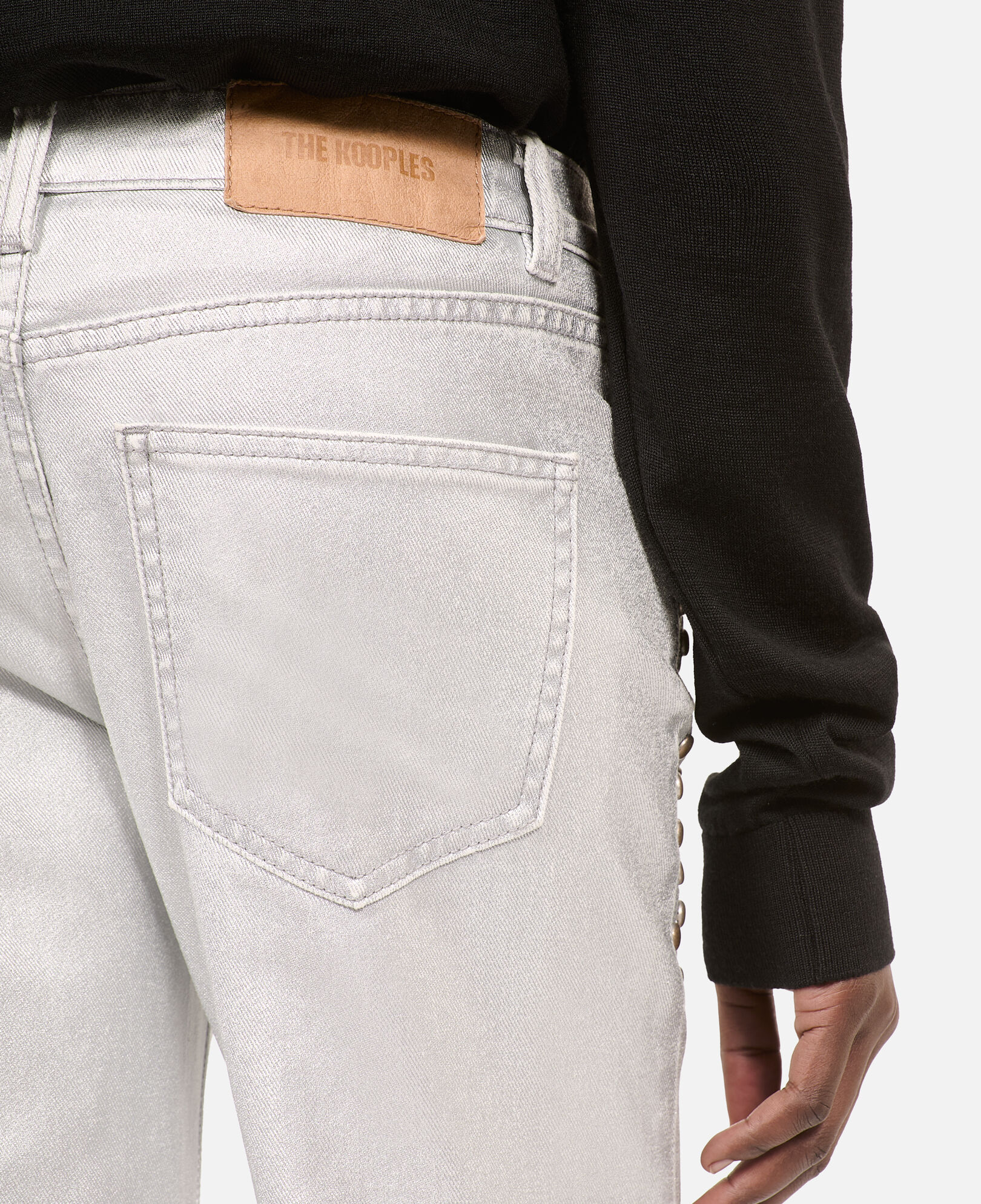 The Kooples MUJER 52 ARGENT VIEILLI CORNE vaqueros tachuelas rectos plateados