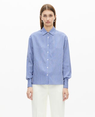 The Kooples WOMEN BLUE WHITE blue and white striped long sleeve shirt
