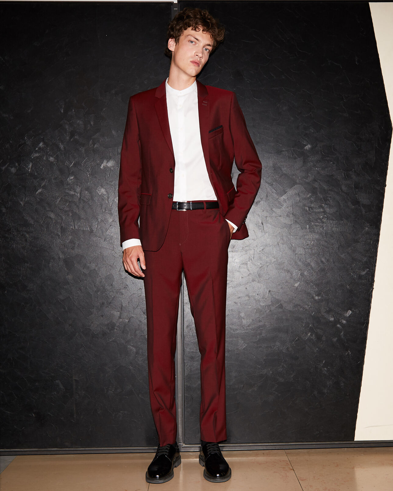 The Kooples MEN BURGUNDY slim burgundy wool jacket w/notched lapels