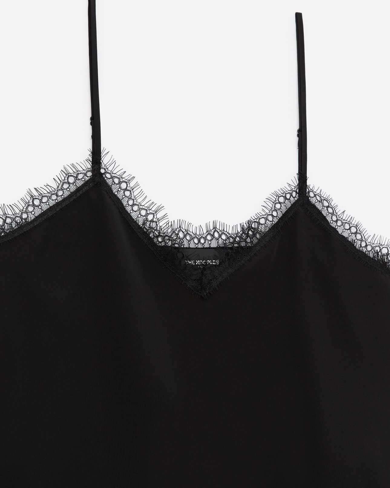 The Kooples WOMEN BLACK black silk camisole with lace detail