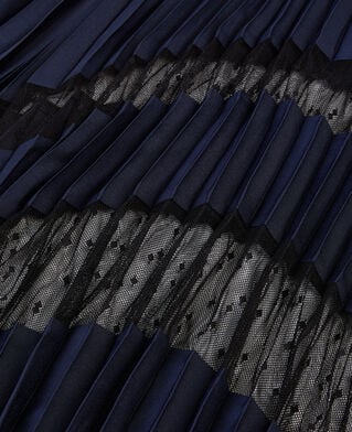 The Kooples FEMME NAVY jupe longue pliss&eacute;e bleu marine