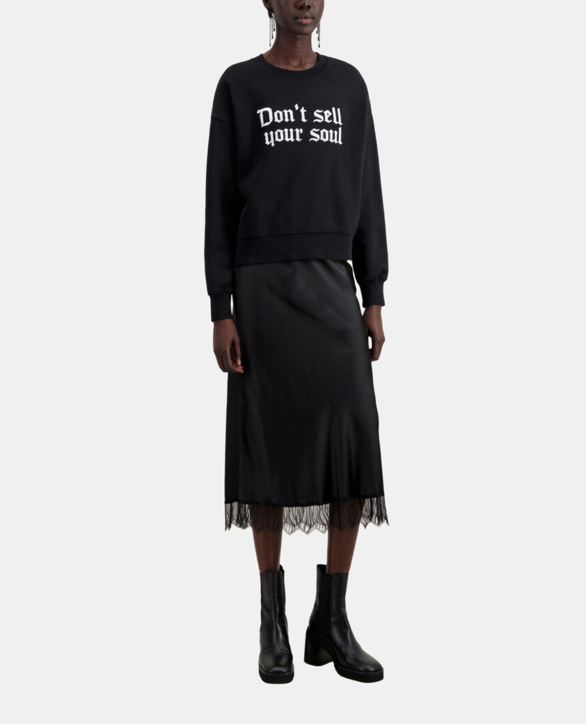 The Kooples WOMEN BLACK black sweatshirt with don't sell your soul serigraphy