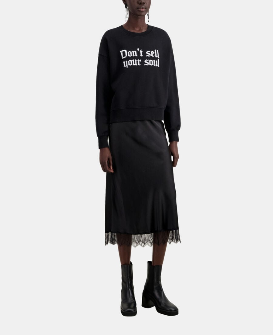 The Kooples WOMEN BLACK black sweatshirt with don't sell your soul serigraphy