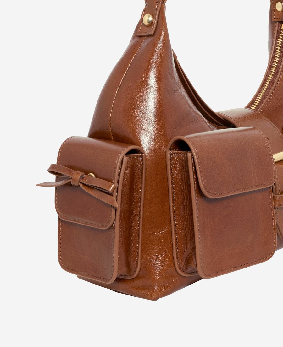 The Kooples FEMME BROWN sac amelia en cuir craquel&eacute; marron