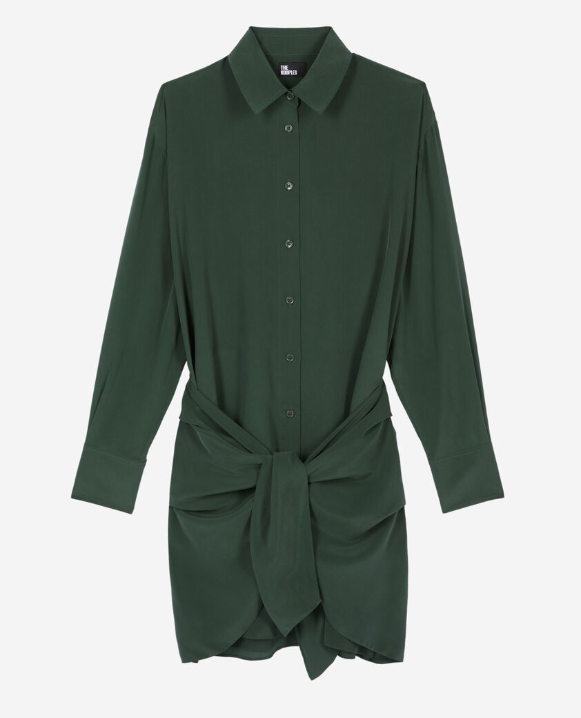 The Kooples FEMME WOOD KAKI robe chemise courte en soie avec nœud verte