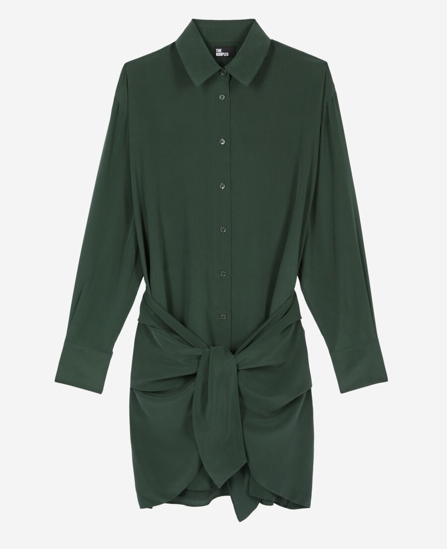 The Kooples WOMEN WOOD KAKI short green shirt dress with bow
