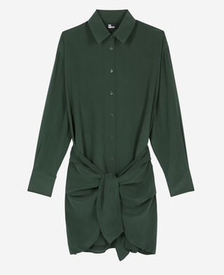 The Kooples WOMEN WOOD KAKI short green shirt dress with bow