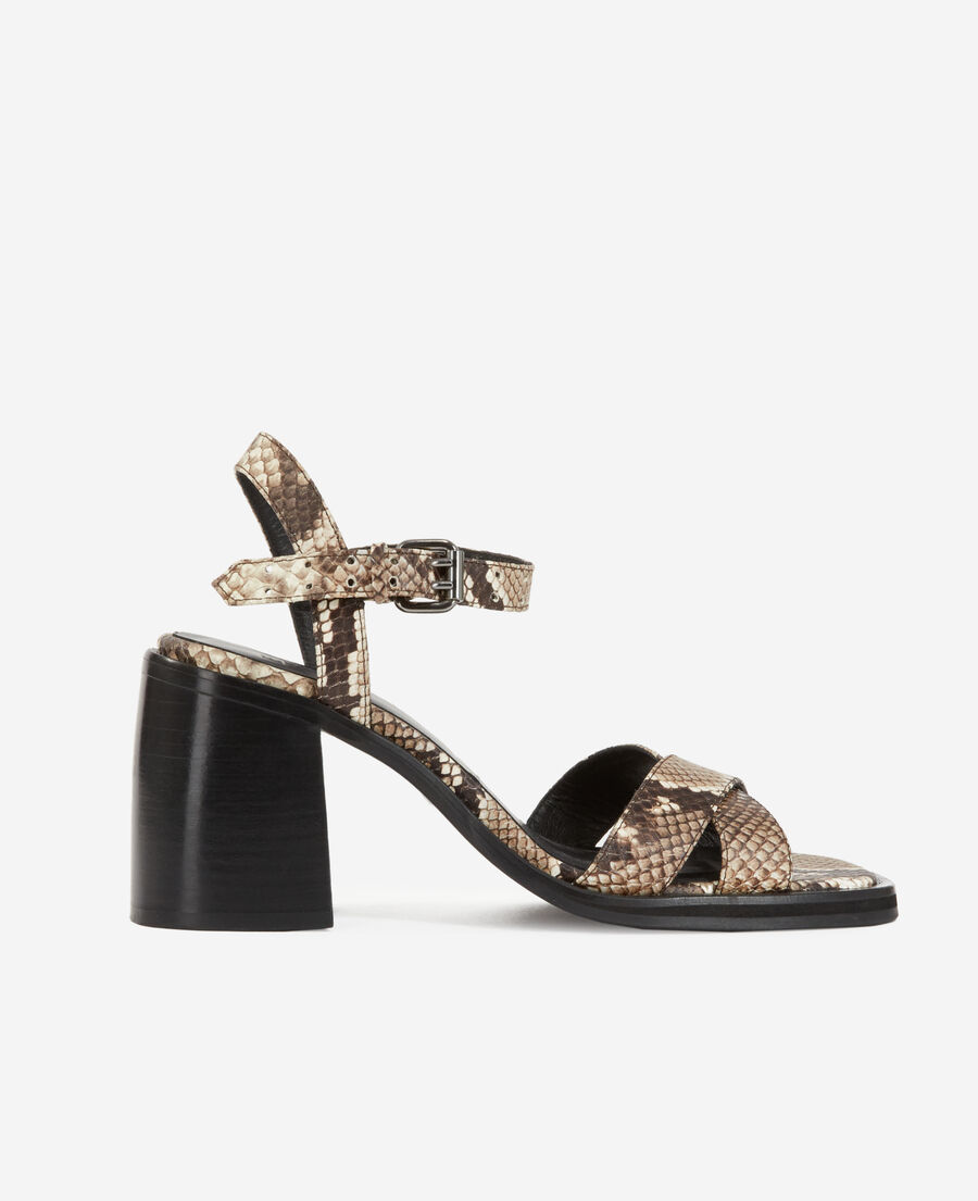 snakeskin-effect heeled leather sandals