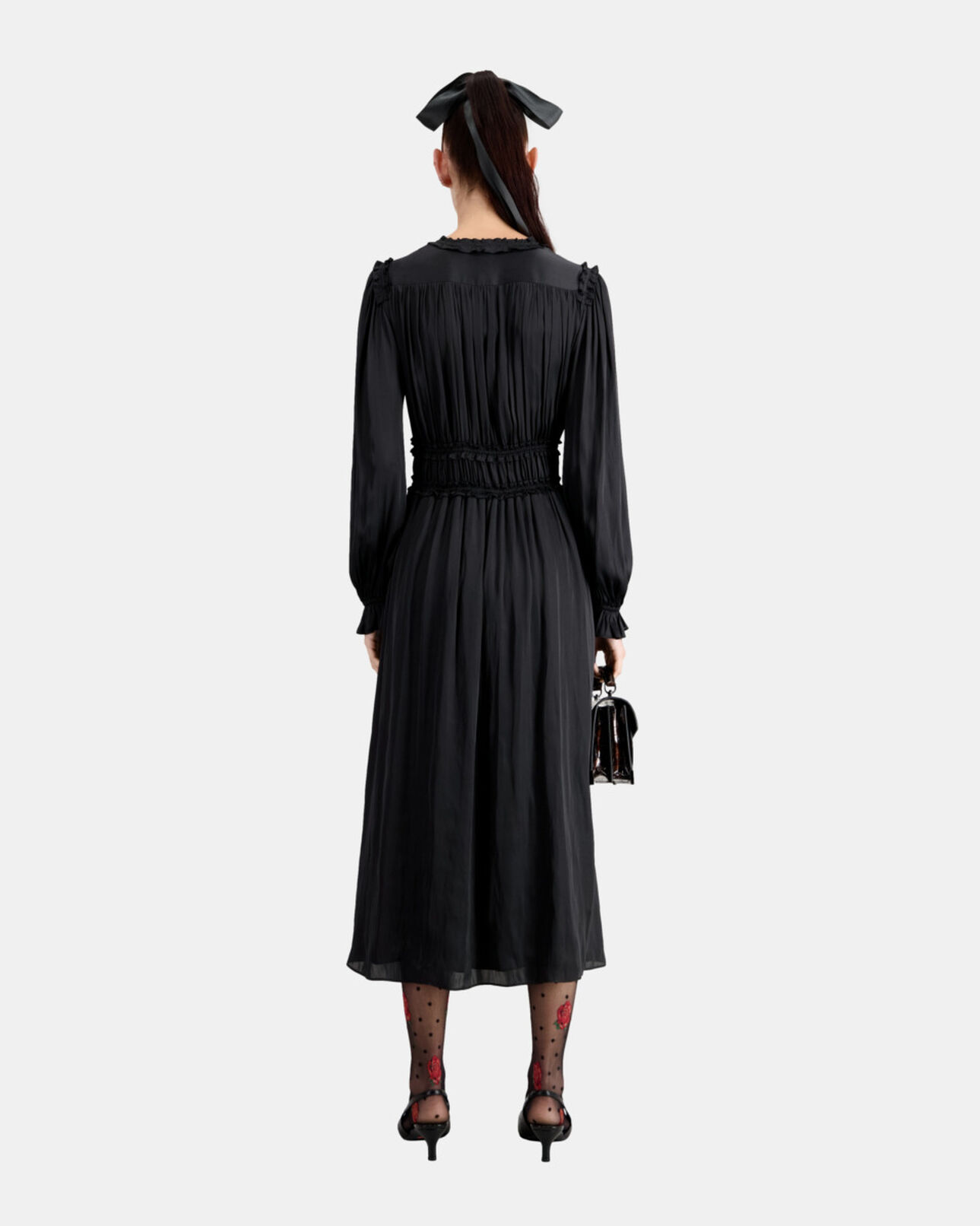 The Kooples FEMME BLACK robe longue noire avec fronces