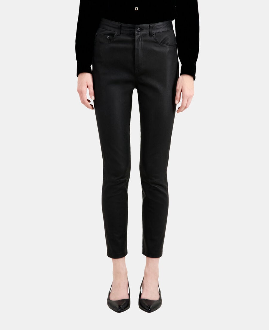 The Kooples FEMME BLACK pantalon slim en cuir noir