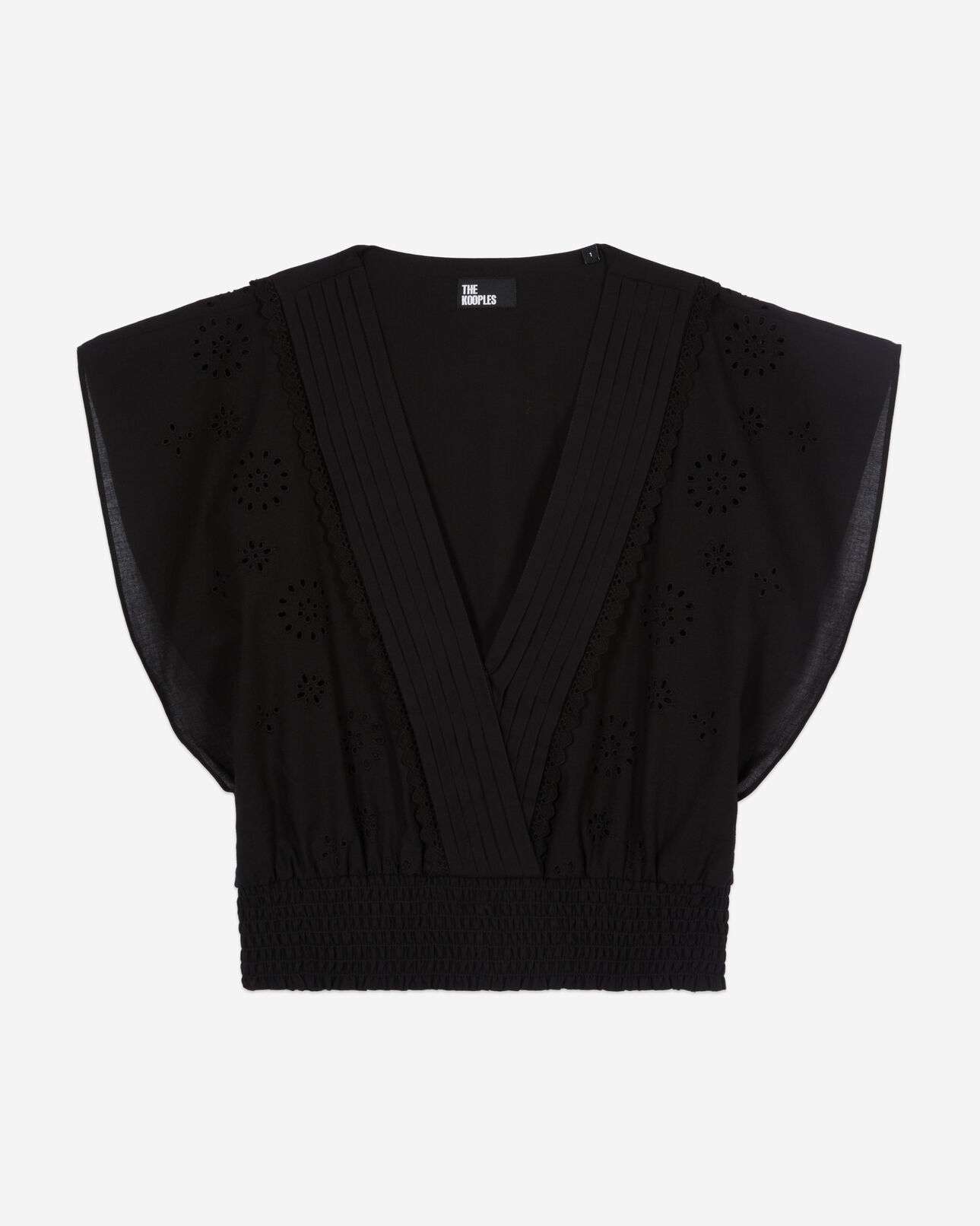 The Kooples WOMEN BLACK black short top in english embroidery