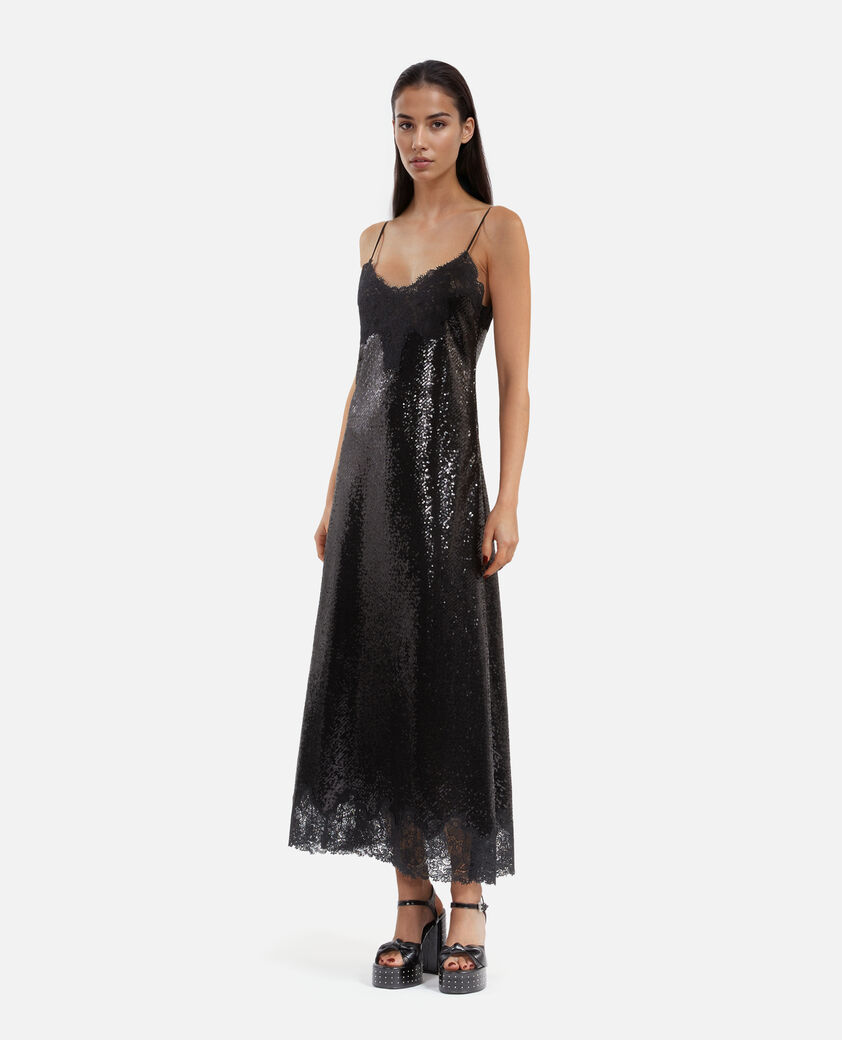 The Kooples FEMME BLACK robe nuisette longue à sequins noire