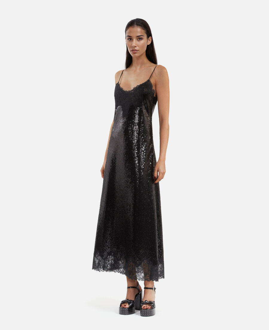 The Kooples WOMEN BLACK black sequinned long babydoll dress