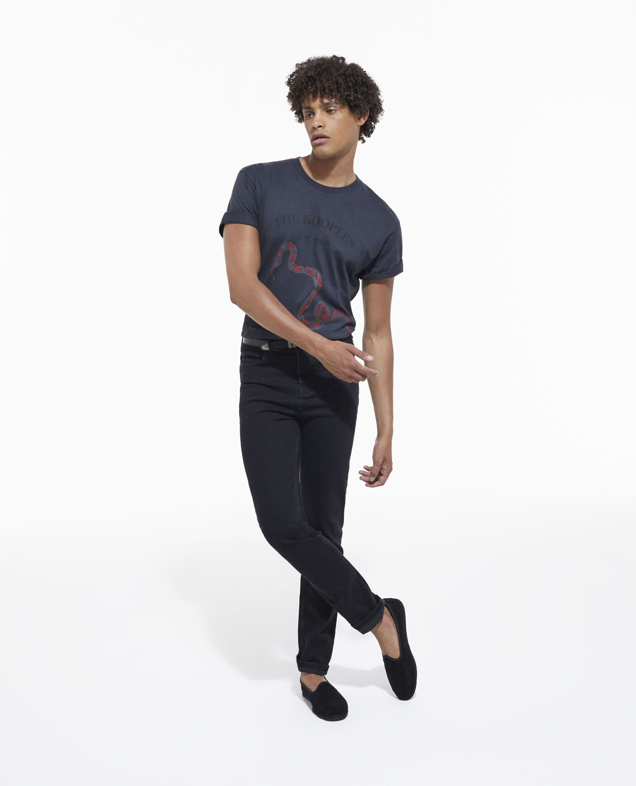 Schwarzes T-Shirt mit Siebdruck, STONE, hi-res image number null